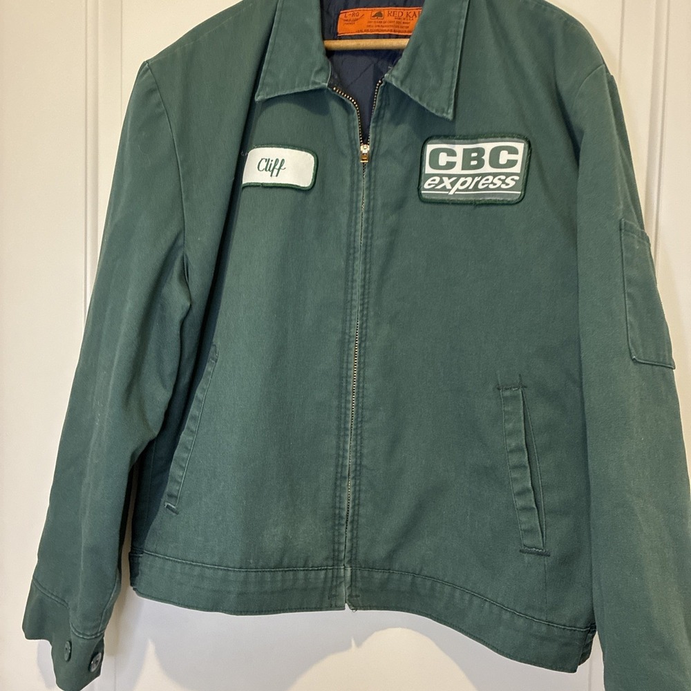 Vintage Red Kap Mens Green Work Jacket CBC Express Cliff Patch Quilted L USA